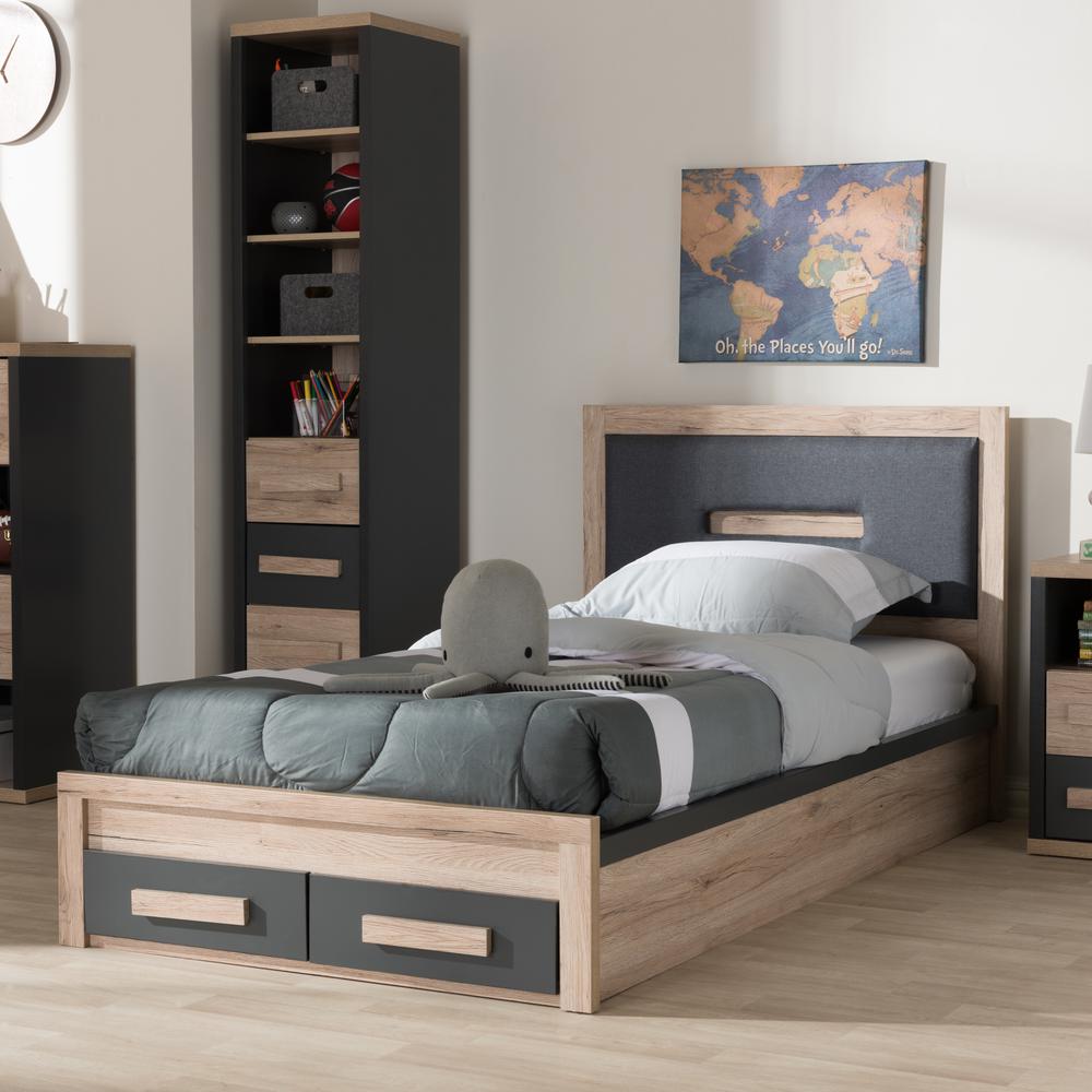 Dark Grey and Light Brown Two-Tone 2-Drawer Twin Size Storage Platform Bed. Picture 22