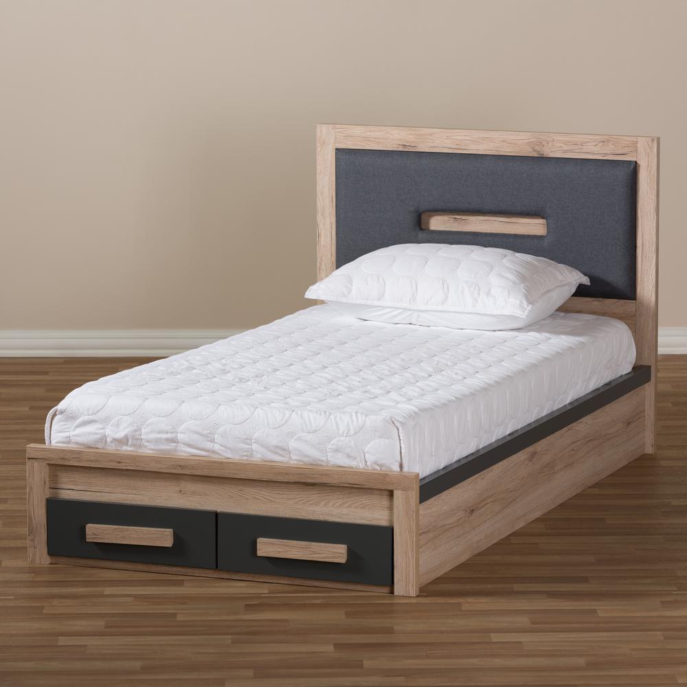 Dark Grey and Light Brown Two-Tone 2-Drawer Twin Size Storage Platform Bed. Picture 23