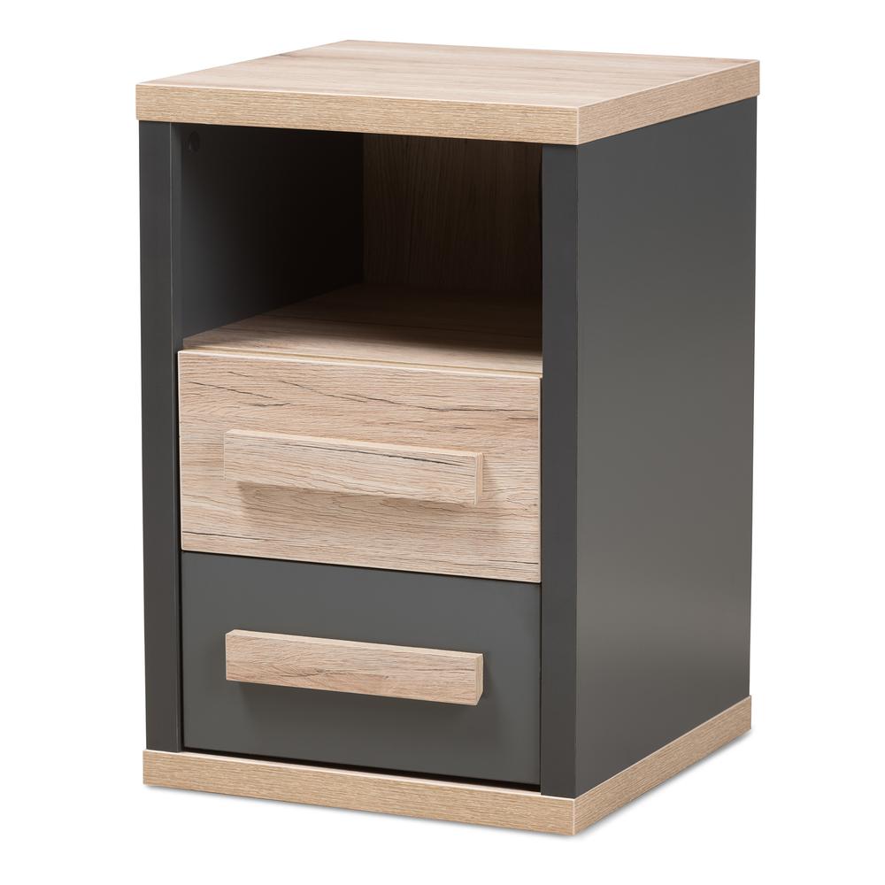 Dark Grey and Light Brown Two-Tone 2-Drawer Nightstand. Picture 11