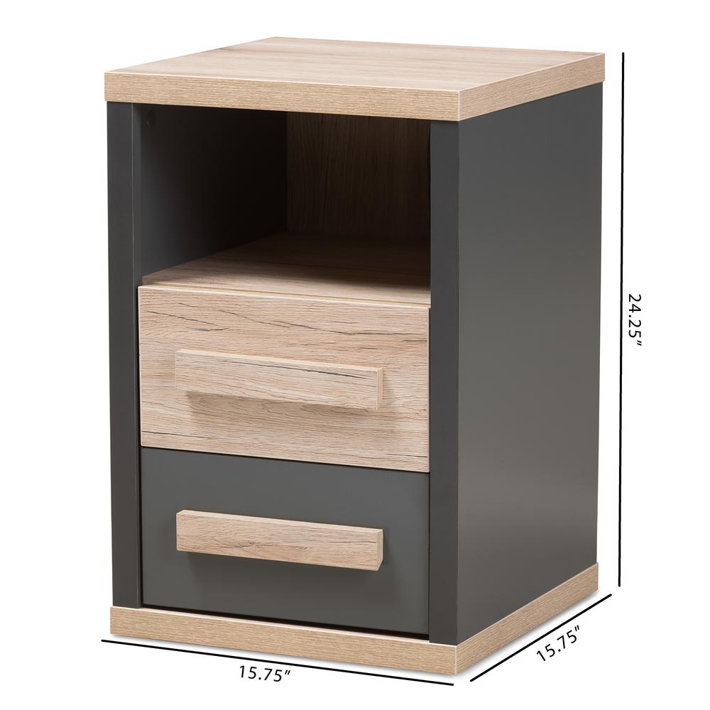 Dark Grey and Light Brown Two-Tone 2-Drawer Nightstand. Picture 20