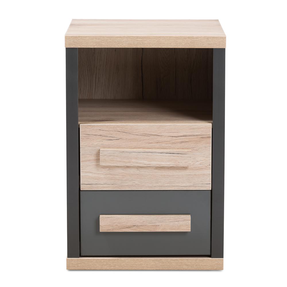 Dark Grey and Light Brown Two-Tone 2-Drawer Nightstand. Picture 13
