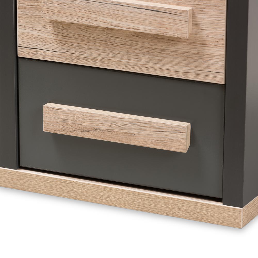 Dark Grey and Light Brown Two-Tone 2-Drawer Nightstand. Picture 16
