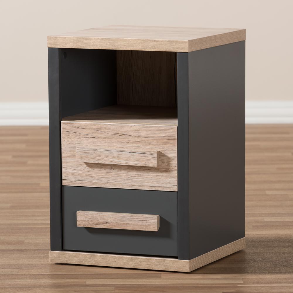 Dark Grey and Light Brown Two-Tone 2-Drawer Nightstand. Picture 19
