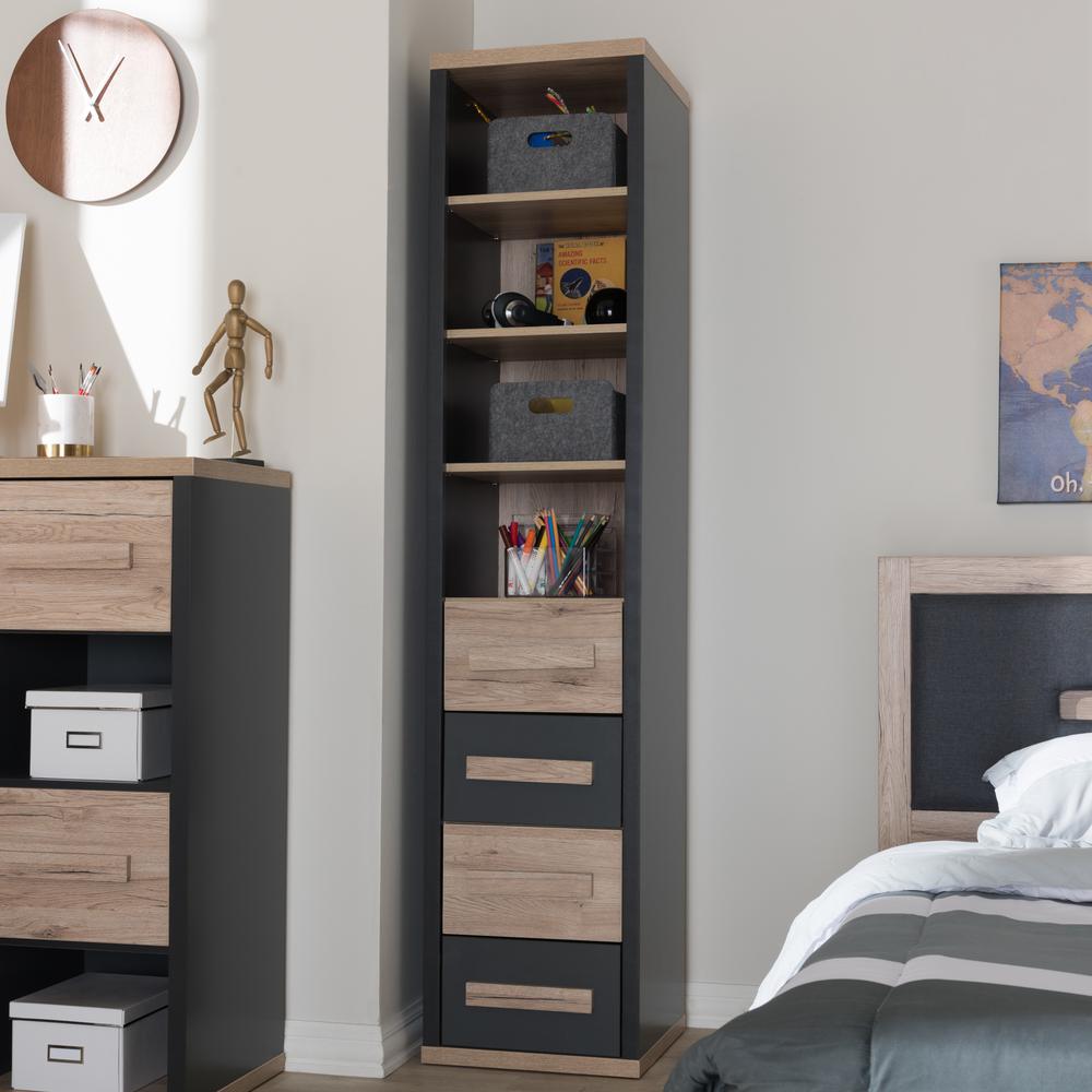 Pandora Modern and Contemporary Dark Grey and Light Brown Two-Tone 4-Drawer Storage Cabinet. Picture 8