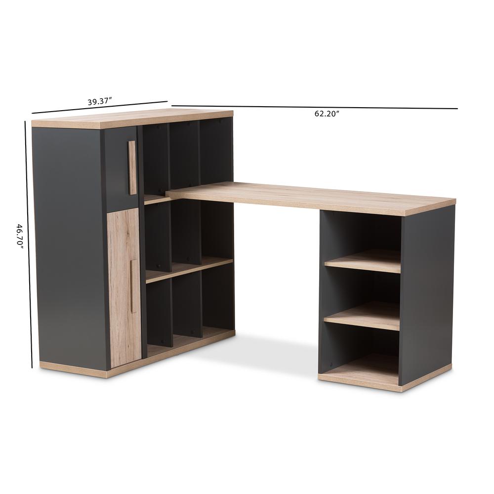 Dark Grey and Light Brown Two-Tone Study Desk with Built-in Shelving Unit. Picture 18