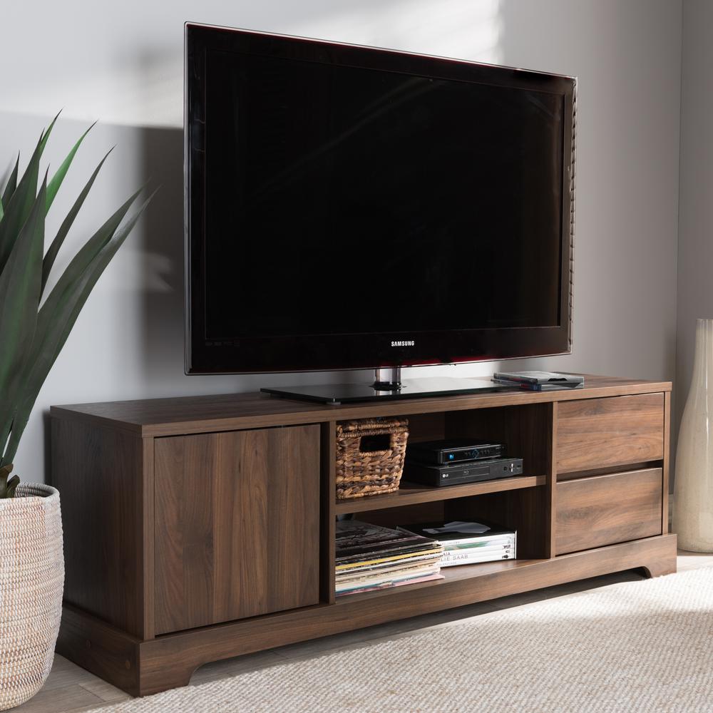 Burnwood Modern and Contemporary Walnut Brown Finished Wood TV Stand. Picture 8