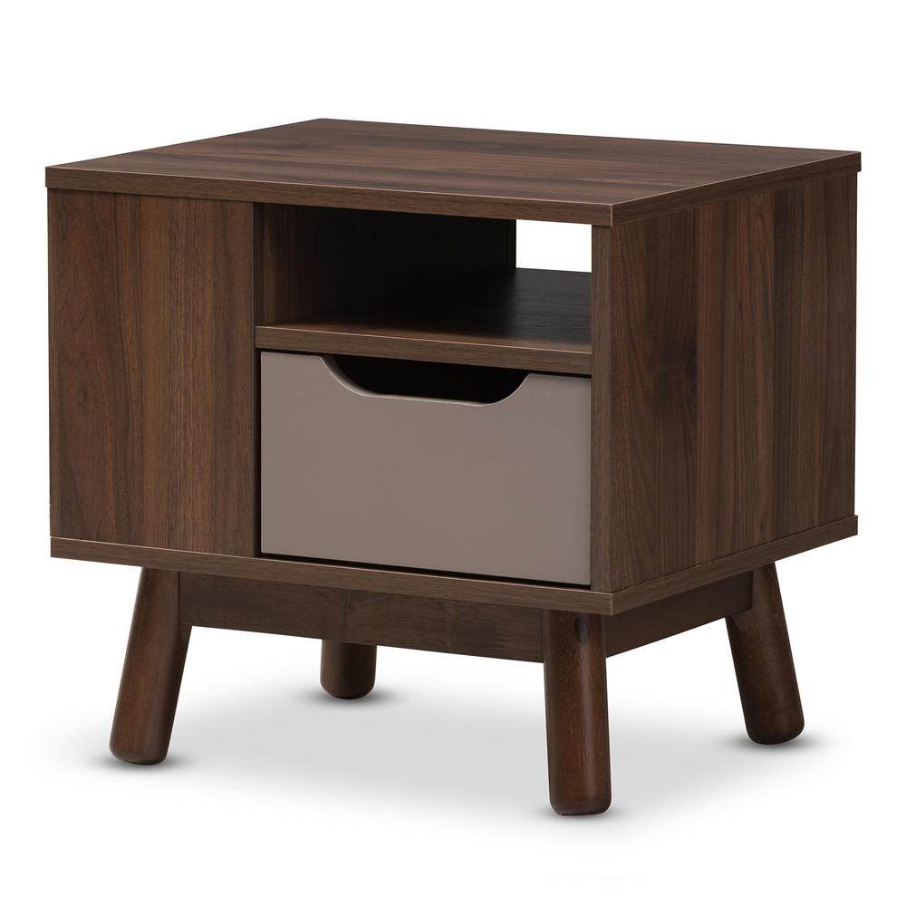 Walnut Brown and Grey Two-Tone Finished Wood Nightstand. Picture 11