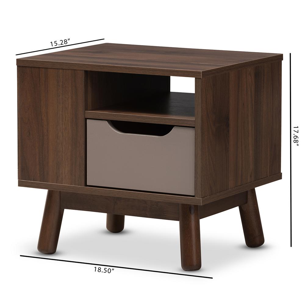 Walnut Brown and Grey Two-Tone Finished Wood Nightstand. Picture 20