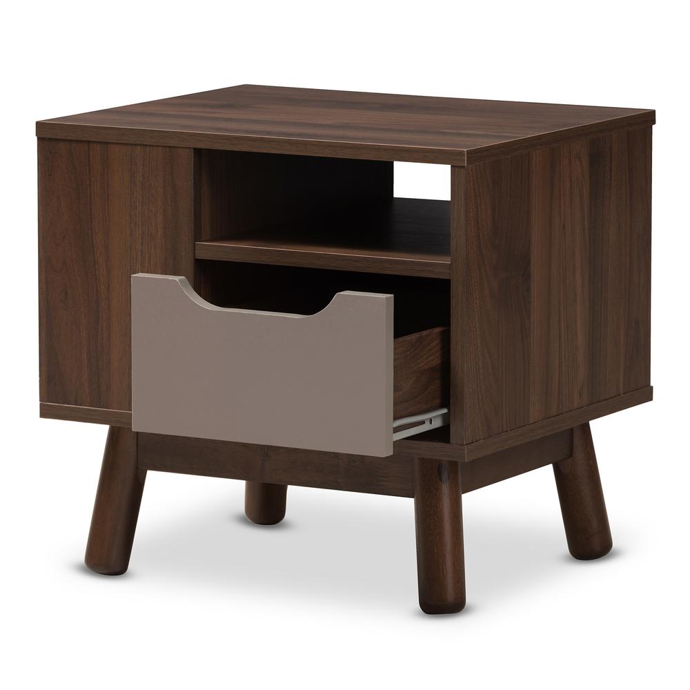 Walnut Brown and Grey Two-Tone Finished Wood Nightstand. Picture 12