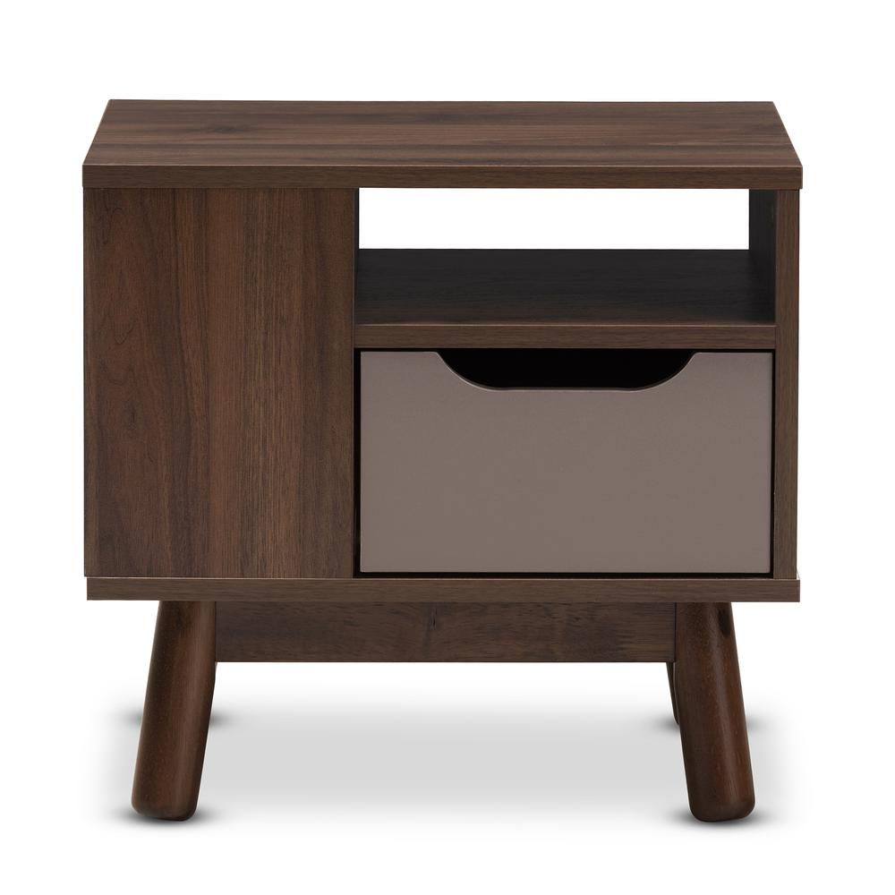 Walnut Brown and Grey Two-Tone Finished Wood Nightstand. Picture 13