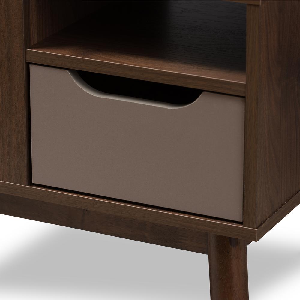 Walnut Brown and Grey Two-Tone Finished Wood Nightstand. Picture 15