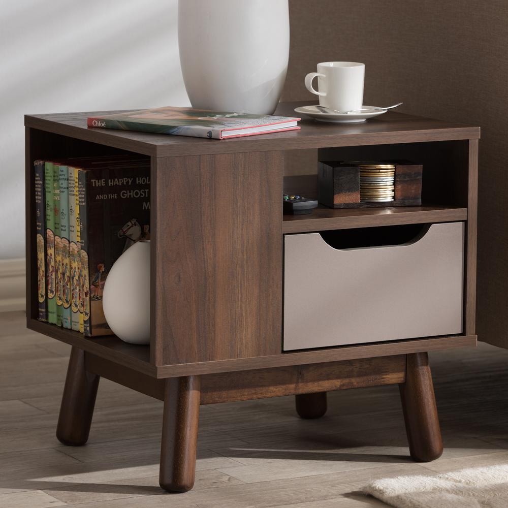 Walnut Brown and Grey Two-Tone Finished Wood Nightstand. Picture 18