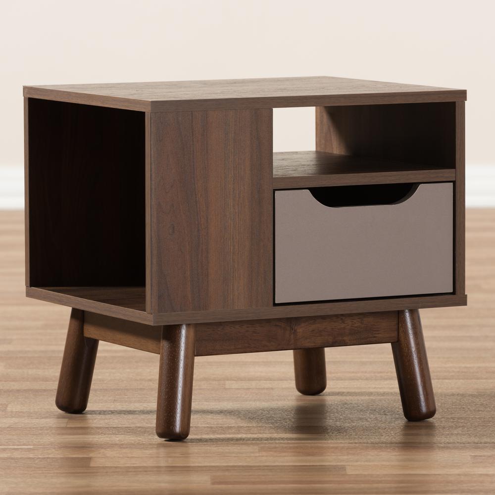 Walnut Brown and Grey Two-Tone Finished Wood Nightstand. Picture 19
