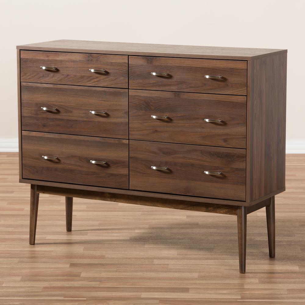 Baxton Studio Disa Mid-Century Modern Walnut Brown Finished 6-Drawer Dresser. Picture 19