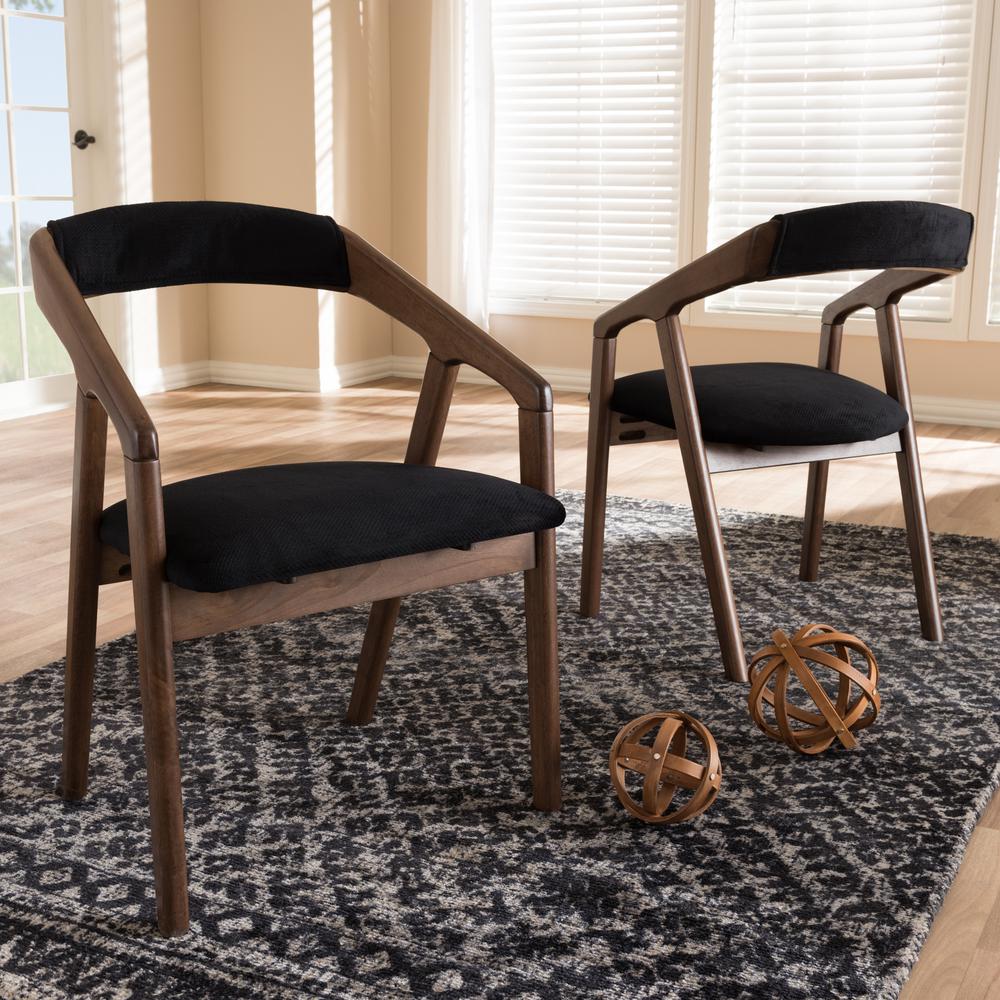 Black Velvet and Walnut Medium Brown Wood Finishing Dining Chair (Set of 2). Picture 12