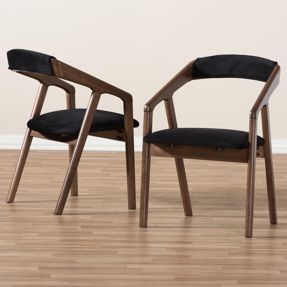 Black Velvet and Walnut Medium Brown Wood Finishing Dining Chair (Set of 2). Picture 13