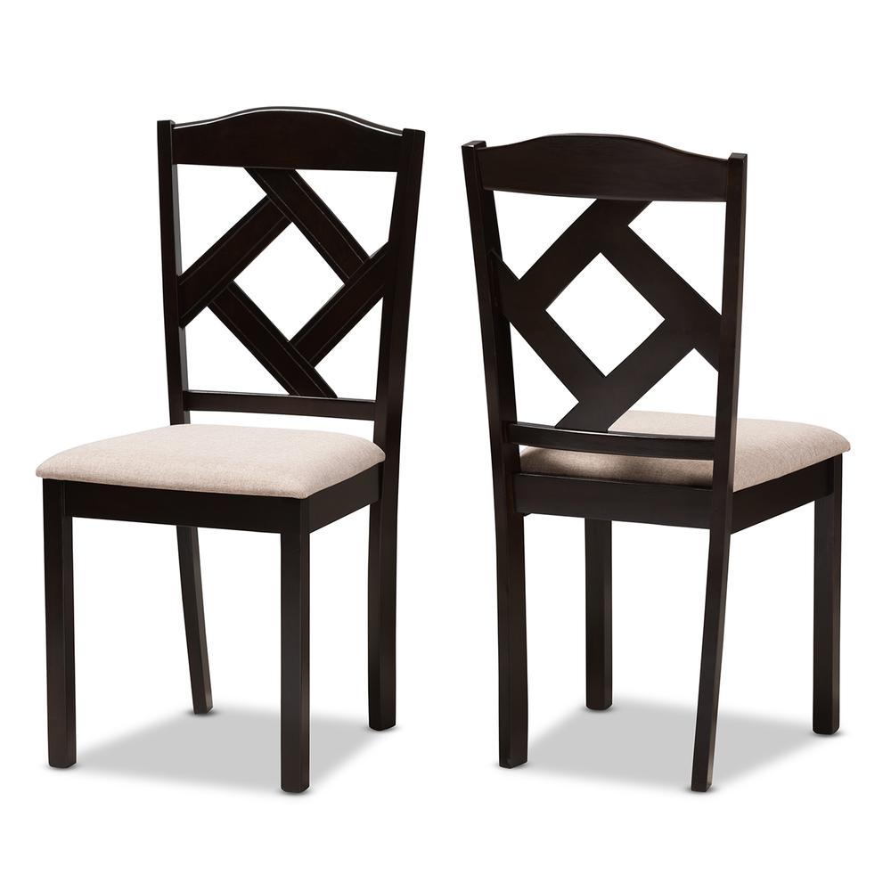 Beige Fabric Upholstered and Dark Brown Finished Dining Chair (Set of 2). Picture 8