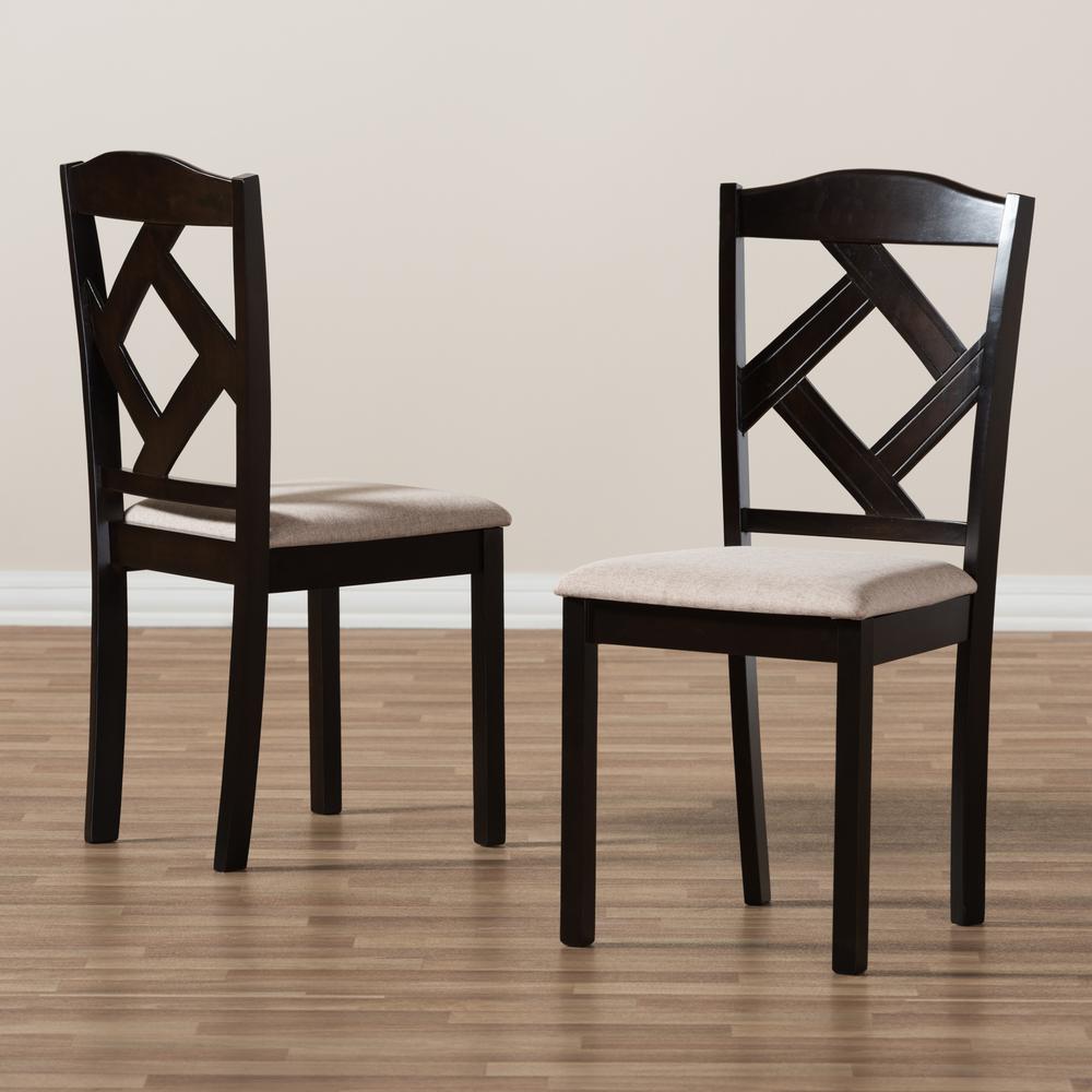 Beige Fabric Upholstered and Dark Brown Finished Dining Chair (Set of 2). Picture 13
