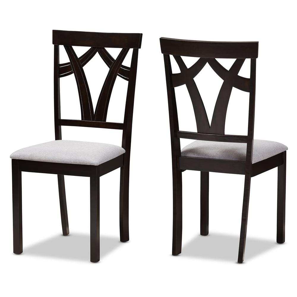 Grey Fabric Upholstered and Dark Brown Finished Dining Chair (Set of 2). Picture 8