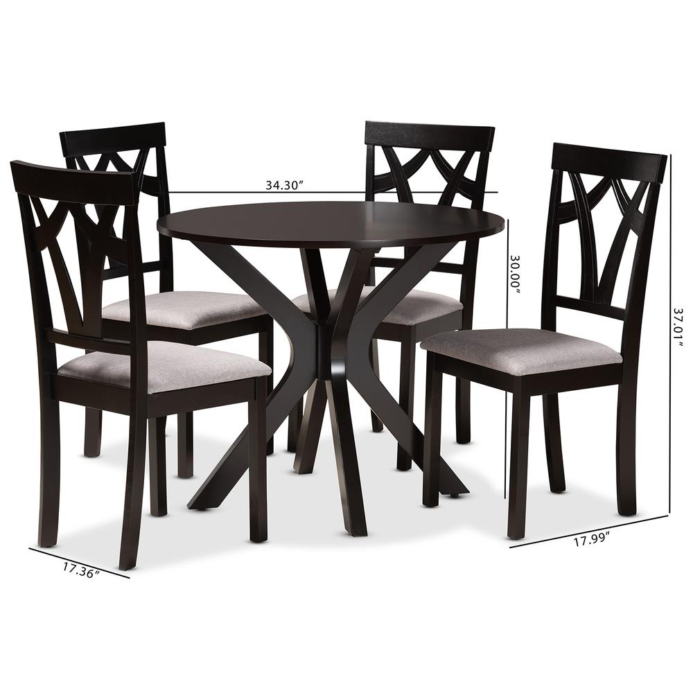Grey Fabric Upholstered and Dark Brown Finished Wood 5-Piece Dining Set. Picture 20