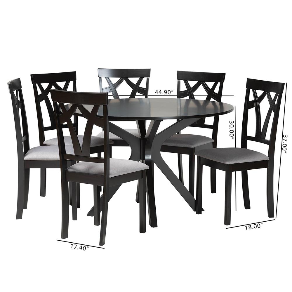 Luise Modern Grey Fabric and Dark Brown Finished Wood 7-Piece Dining Set. Picture 20