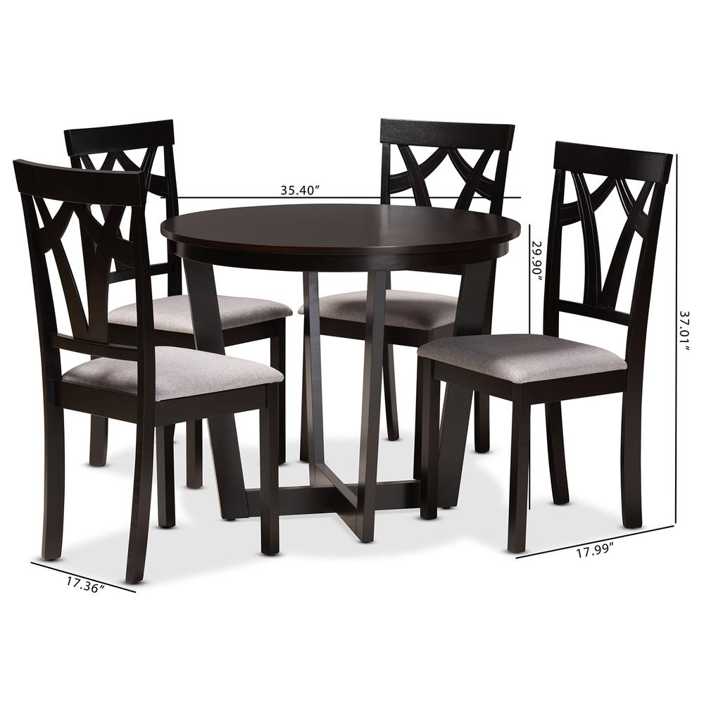 Grey Fabric Upholstered and Dark Brown Finished Wood 5-Piece Dining Set. Picture 20