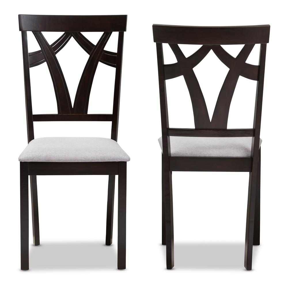 Grey Fabric Upholstered and Dark Brown Finished Dining Chair (Set of 2). Picture 9