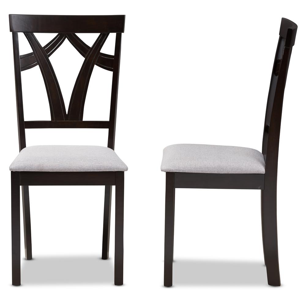 Grey Fabric Upholstered and Dark Brown Finished Dining Chair (Set of 2). Picture 10