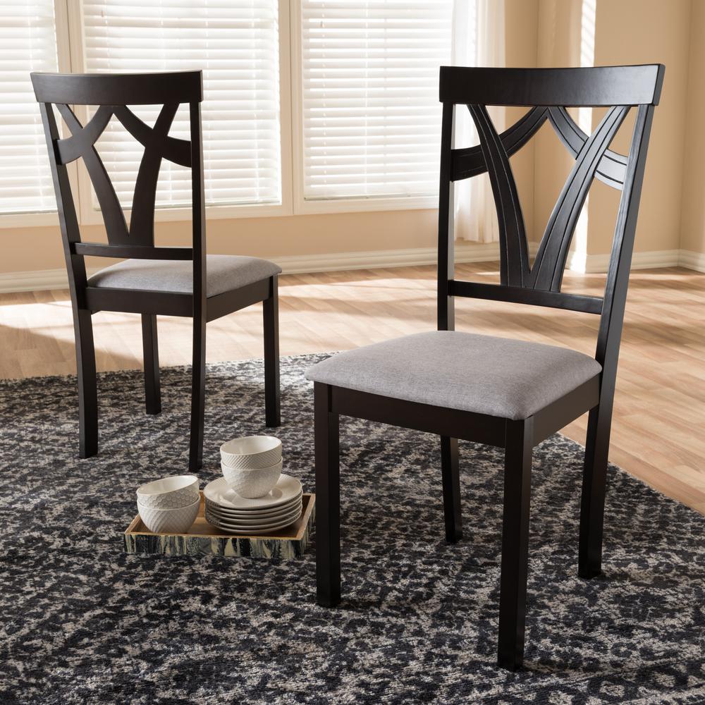Grey Fabric Upholstered and Dark Brown Finished Dining Chair (Set of 2). Picture 12