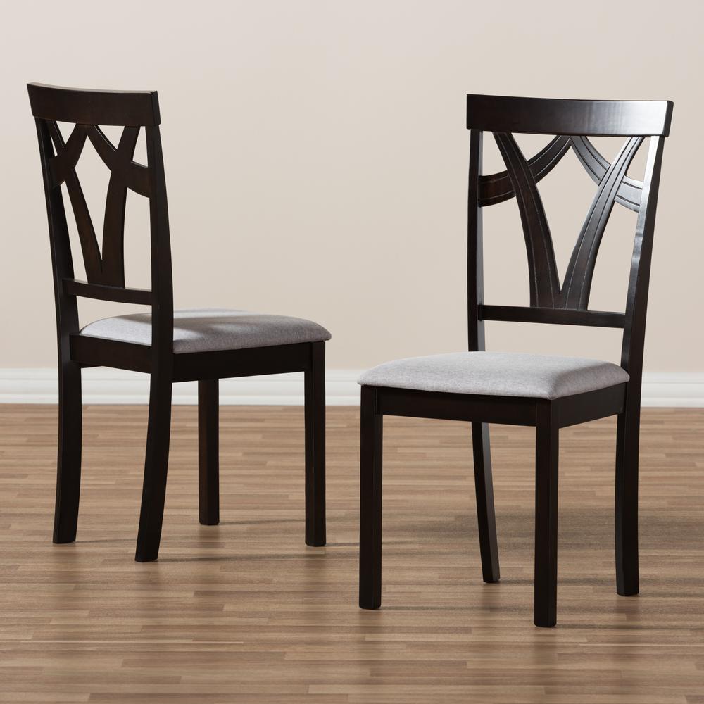 Grey Fabric Upholstered and Dark Brown Finished Dining Chair (Set of 2). Picture 13