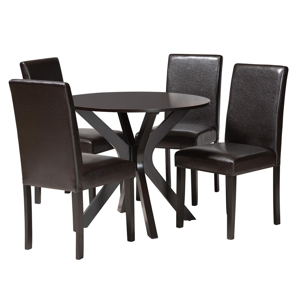 Asli Modern Espresso Brown Faux Leather and Wood 5-Piece Dining Set. Picture 11