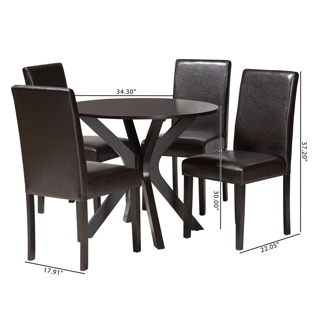 Asli Modern Espresso Brown Faux Leather and Wood 5-Piece Dining Set. Picture 20