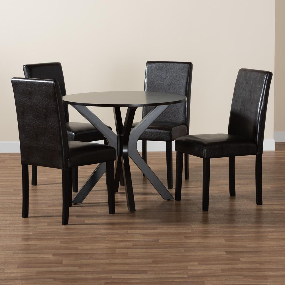 Asli Modern Espresso Brown Faux Leather and Wood 5-Piece Dining Set. Picture 19