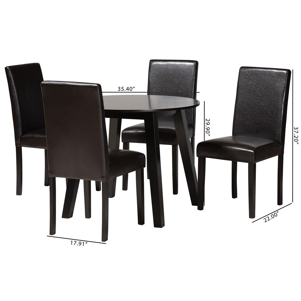 Leather and Espresso Brown Finished Wood 5-Piece Dining Set. Picture 20