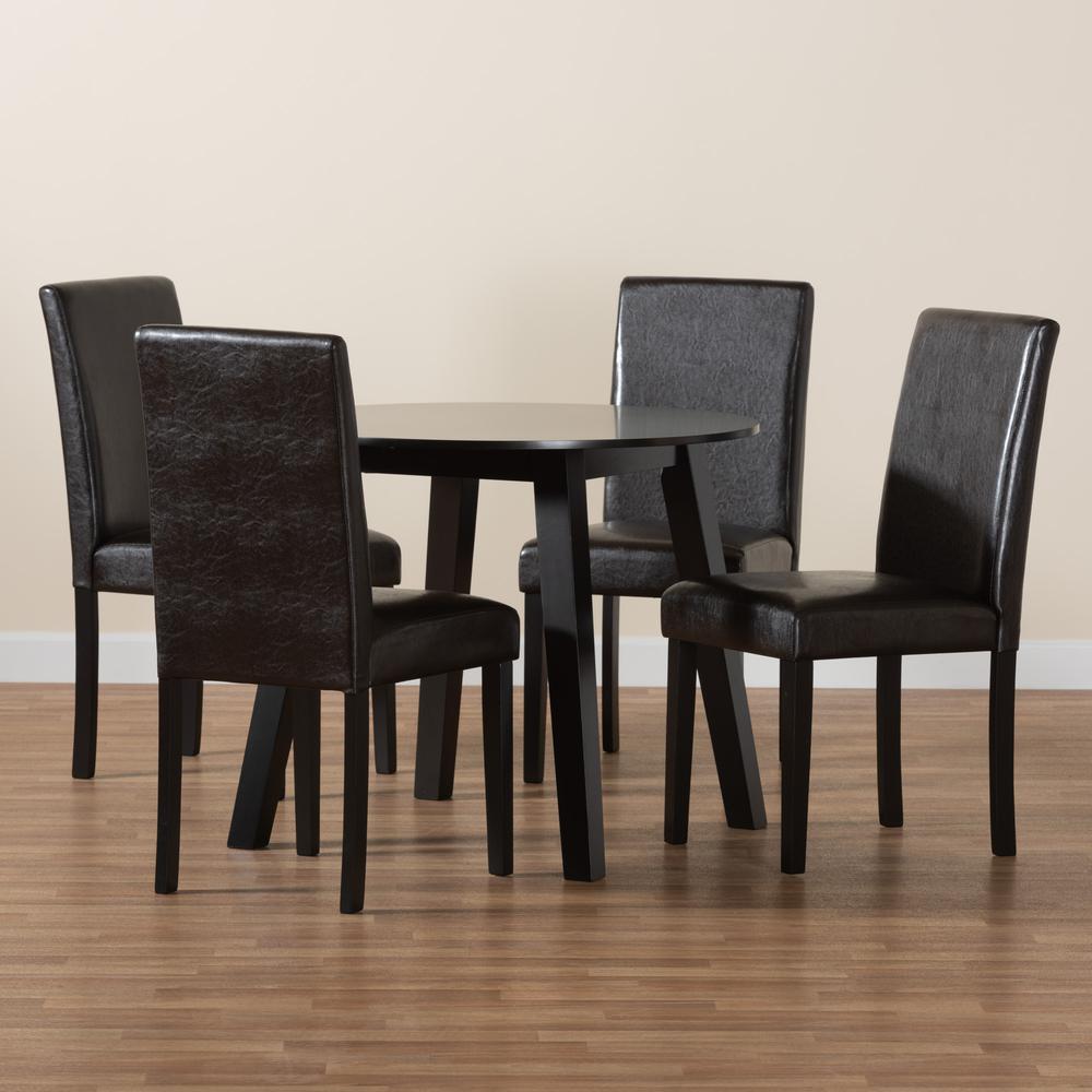 Leather and Espresso Brown Finished Wood 5-Piece Dining Set. Picture 19