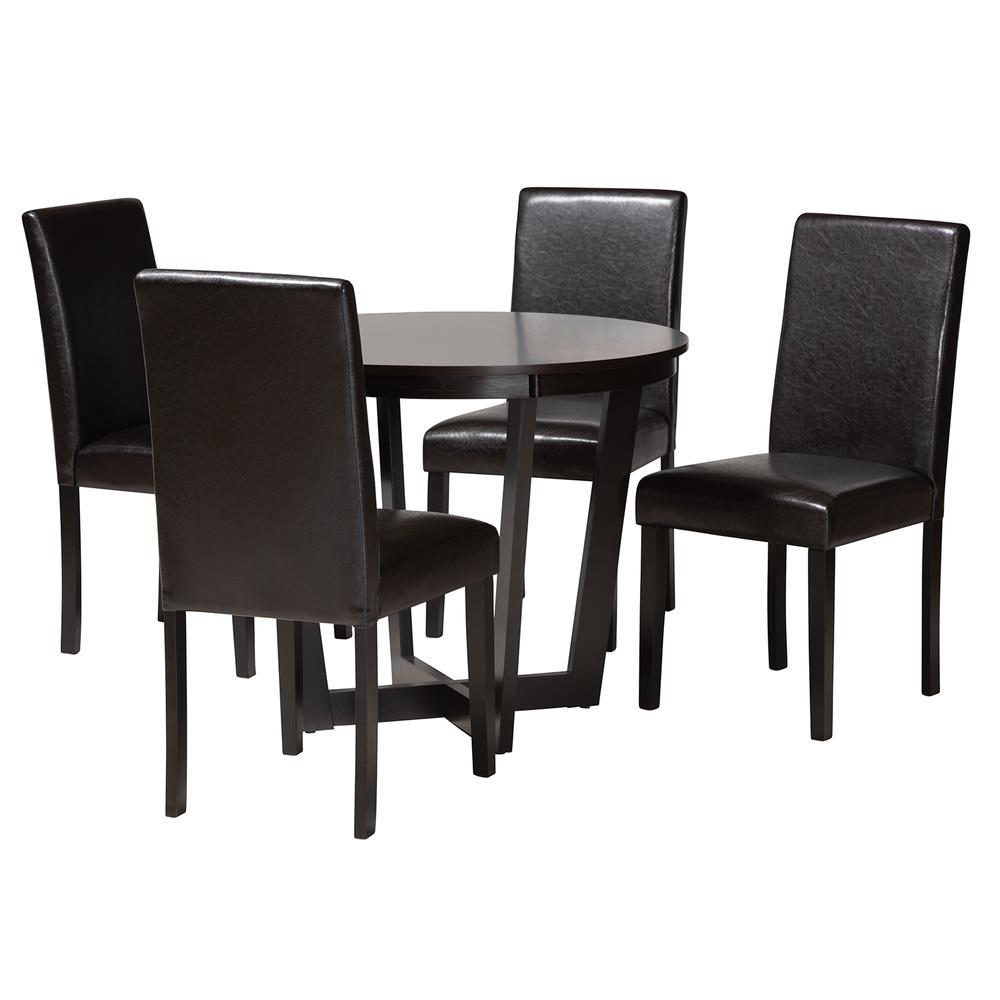 Leather and Espresso Brown Finished Wood 5-Piece Dining Set. Picture 11