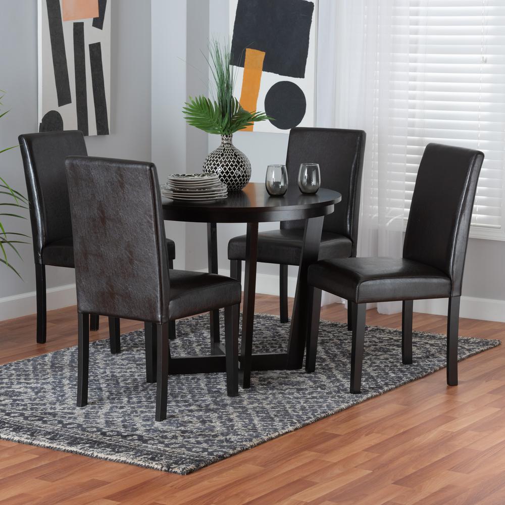 Leather and Espresso Brown Finished Wood 5-Piece Dining Set. Picture 18