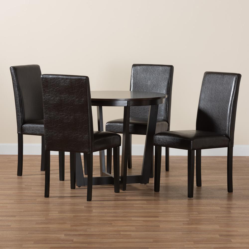 Leather and Espresso Brown Finished Wood 5-Piece Dining Set. Picture 19