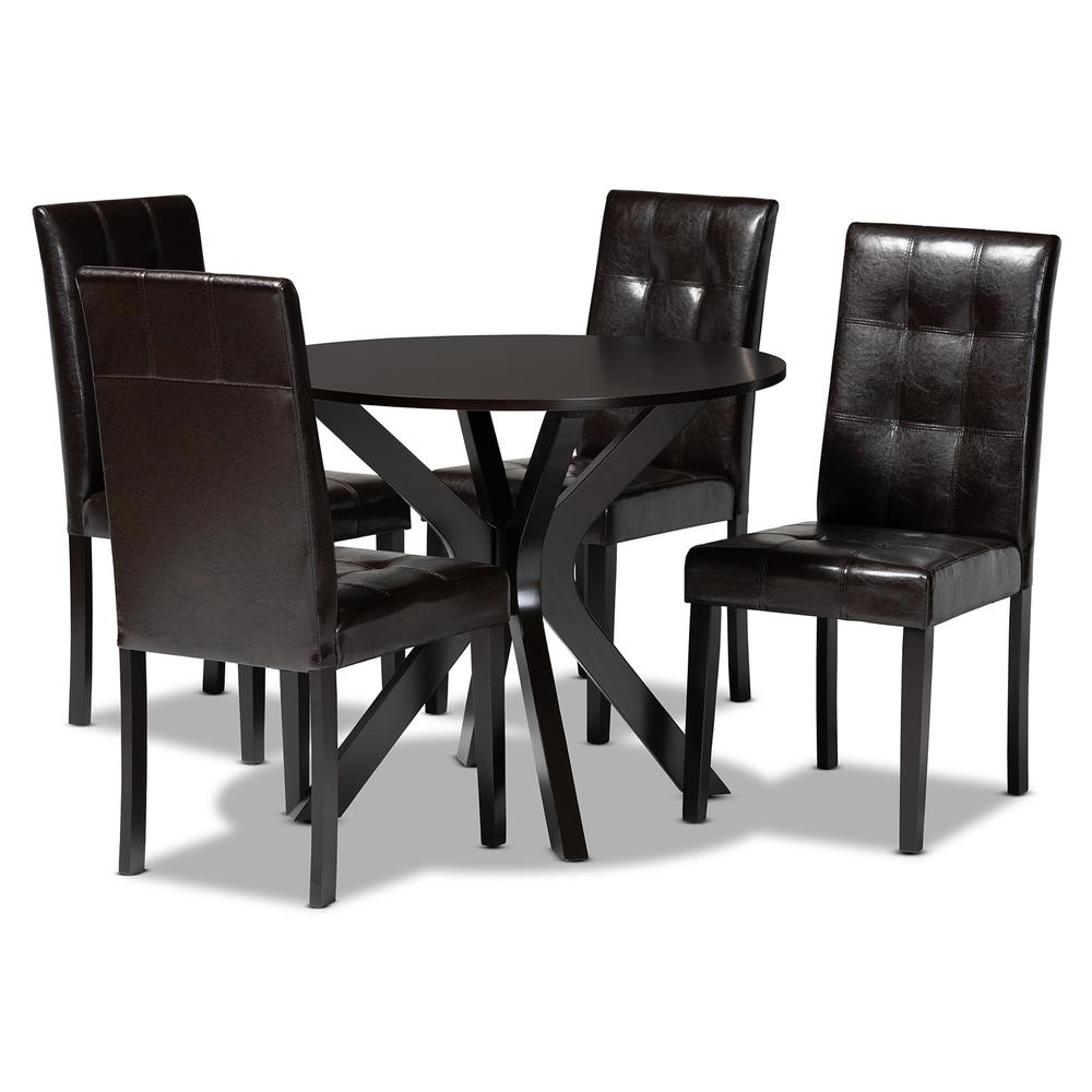 Leather Upholstered and Dark brown Finished Wood 5-Piece Dining Set. Picture 10