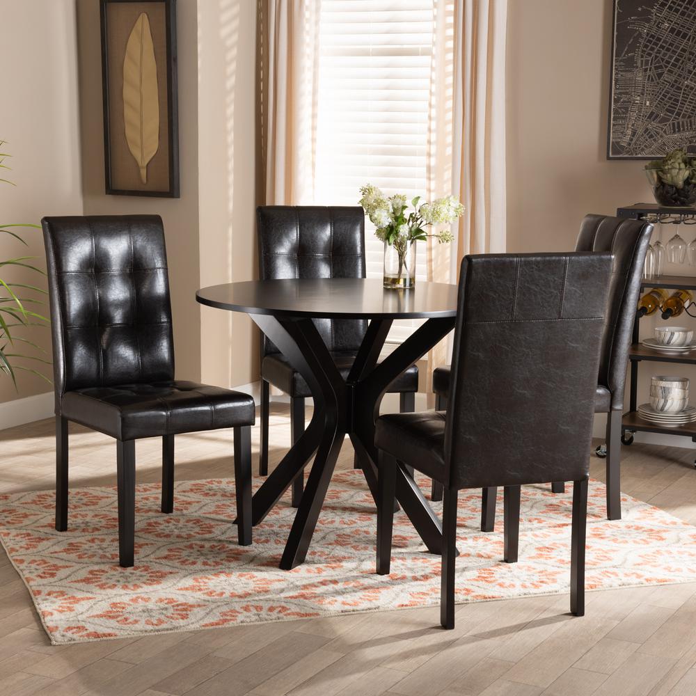 Leather Upholstered and Dark brown Finished Wood 5-Piece Dining Set. Picture 16
