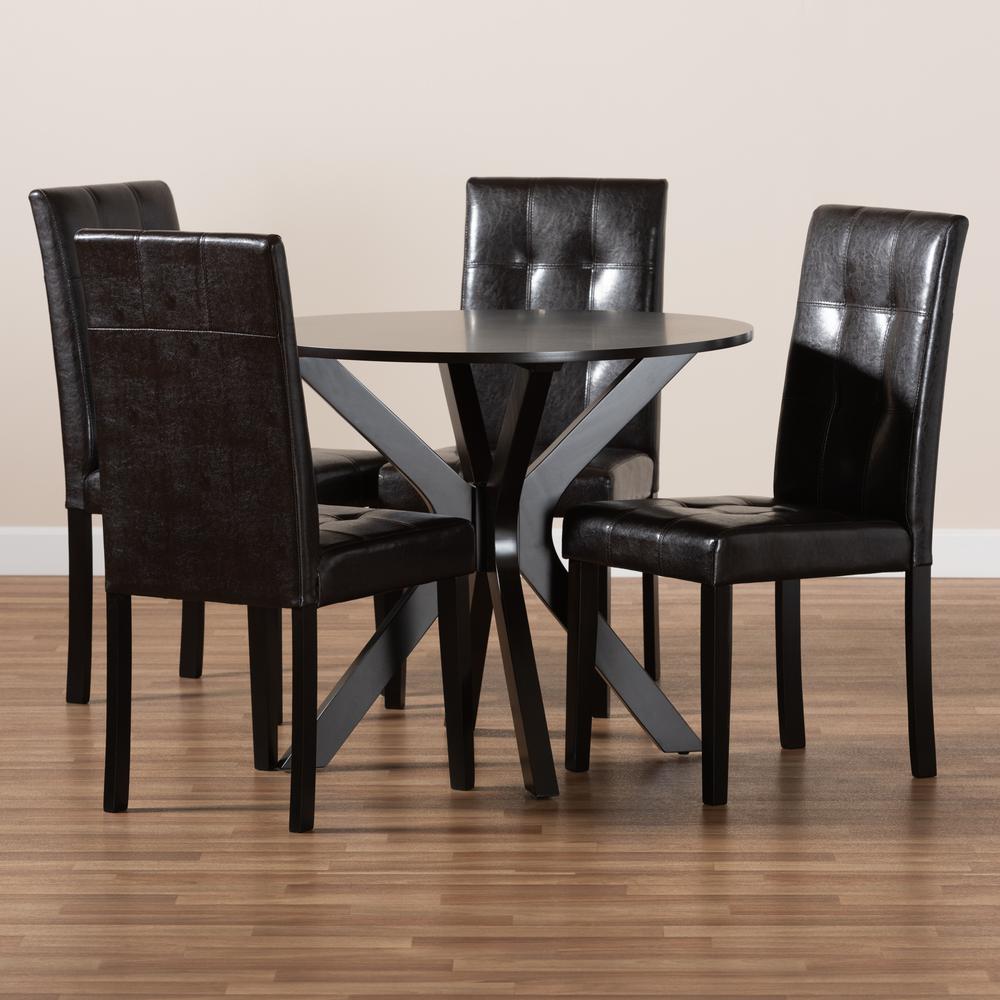 Leather Upholstered and Dark brown Finished Wood 5-Piece Dining Set. Picture 17