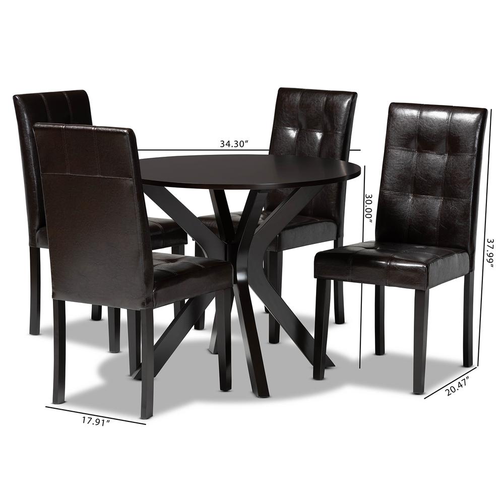 Leather Upholstered and Dark brown Finished Wood 5-Piece Dining Set. Picture 18