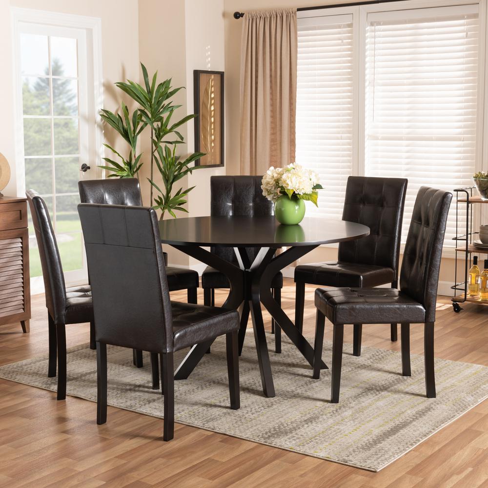 Leather Upholstered and Dark brown Finished Wood 7-Piece Dining Set. Picture 16