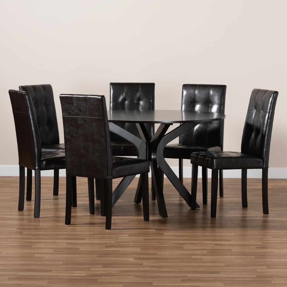 Leather Upholstered and Dark brown Finished Wood 7-Piece Dining Set. Picture 17