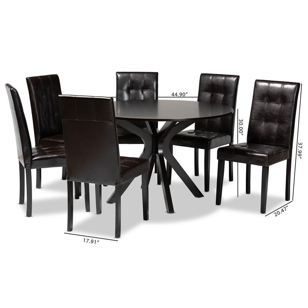 Leather Upholstered and Dark brown Finished Wood 7-Piece Dining Set. Picture 18
