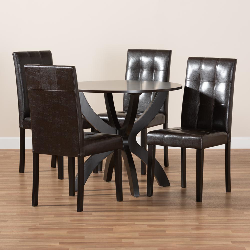 Leather Upholstered and Dark Brown Finished Wood 5-Piece Dining Set. Picture 17