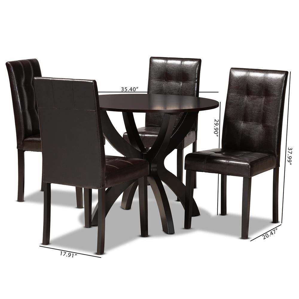 Leather Upholstered and Dark Brown Finished Wood 5-Piece Dining Set. Picture 18