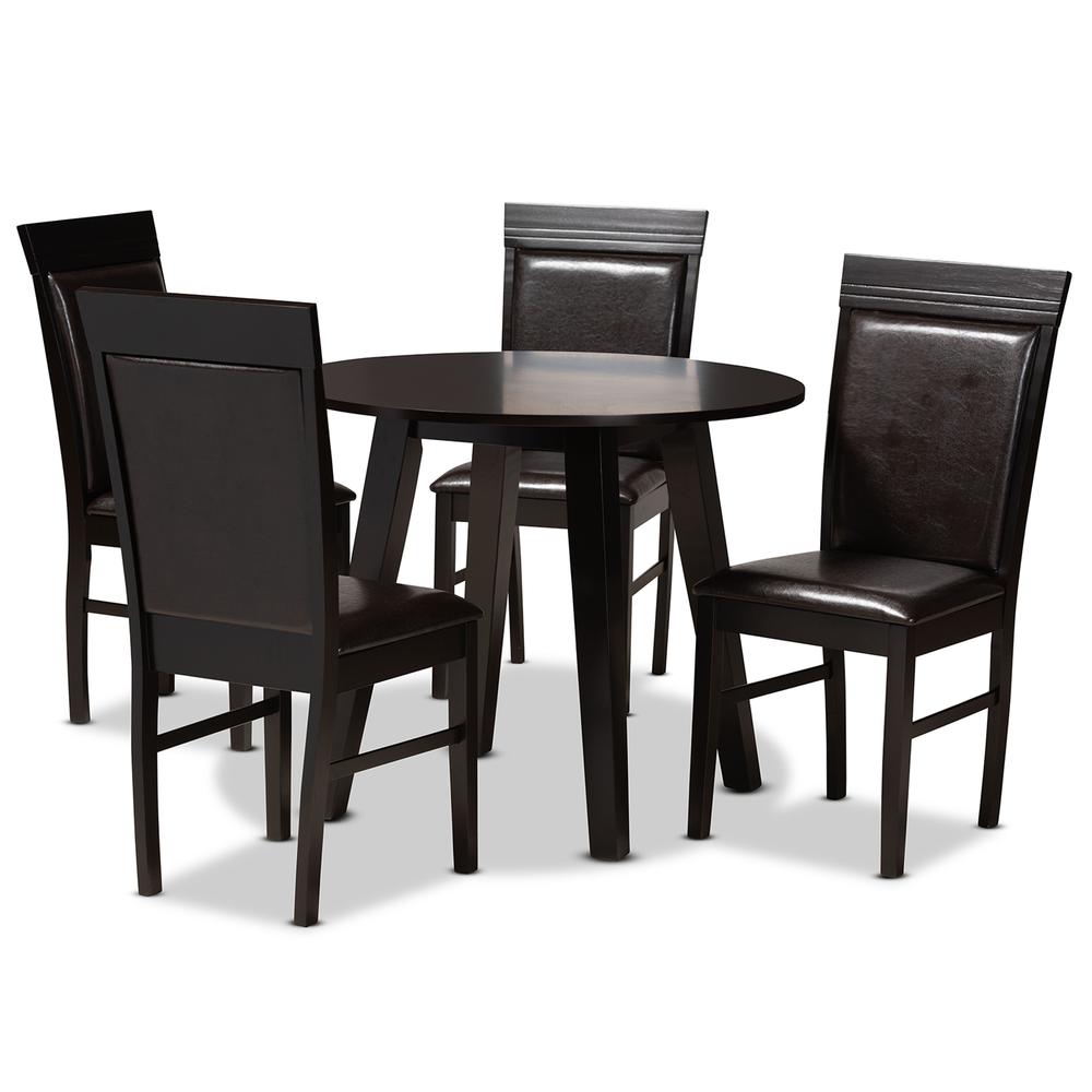 Leather Upholstered and Dark Brown Finished Wood 5-Piece Dining Set. Picture 10