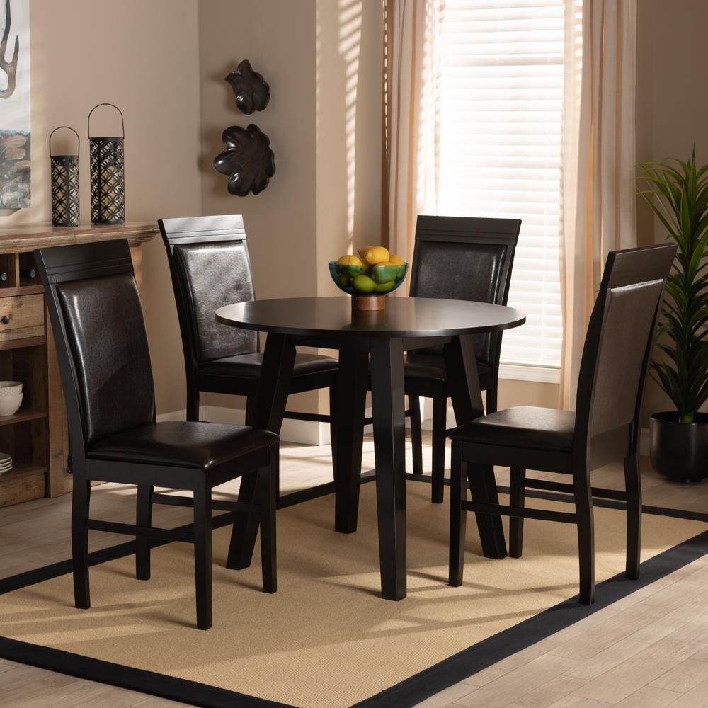 Leather Upholstered and Dark Brown Finished Wood 5-Piece Dining Set. Picture 16
