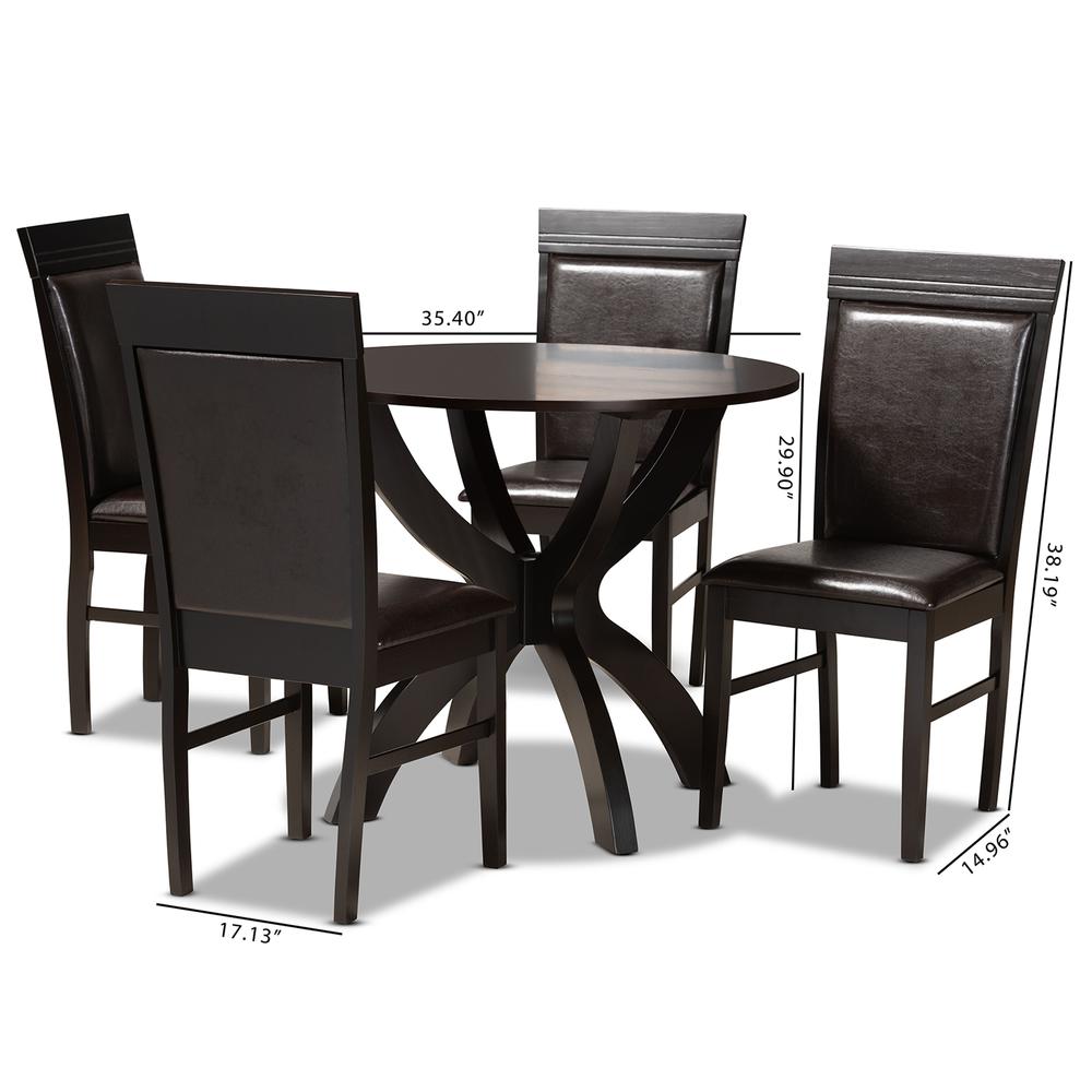 Leather Upholstered and Dark Brown Finished Wood 5-Piece Dining Set. Picture 18
